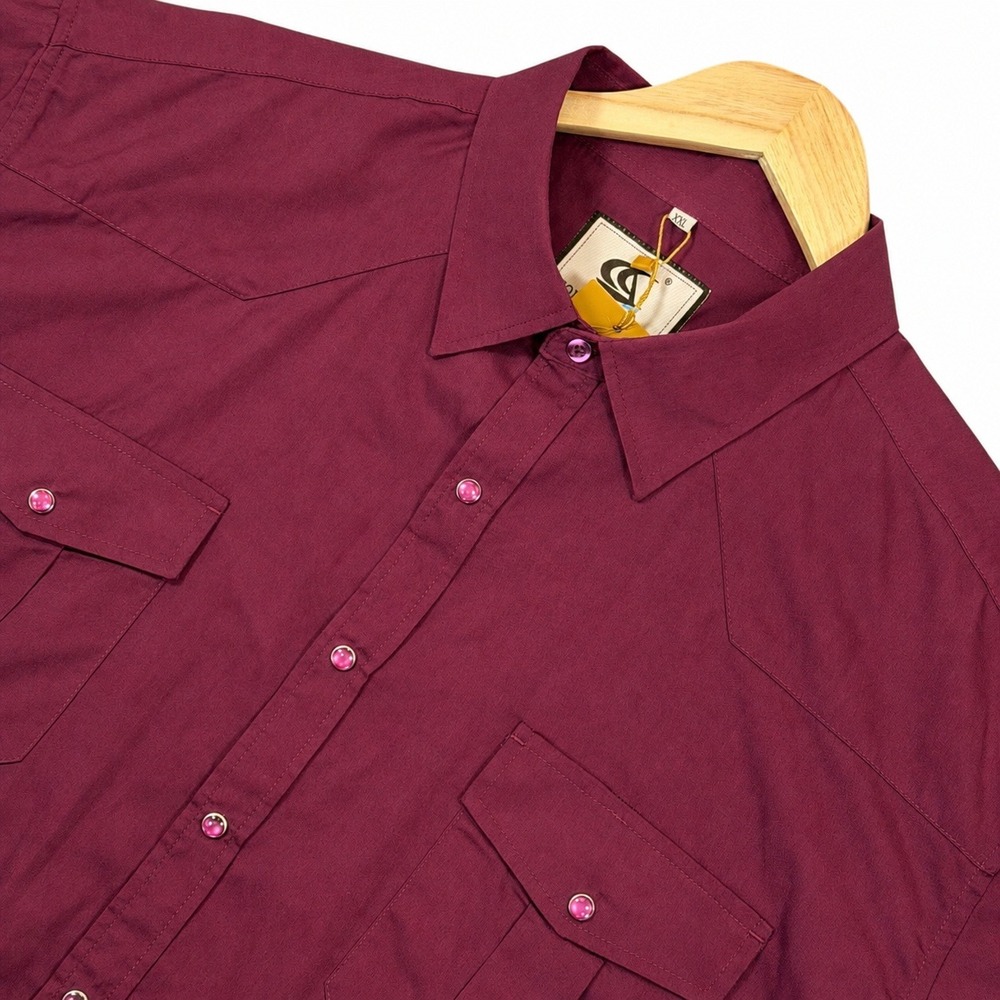 NWT Coevals Club Mens XXL Western Pearl Snap Shirt Burgundy Long Sleeve Roll Tab